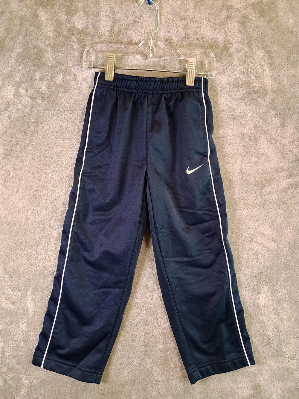 Nike Navy Kids Athletic Track Pants with White Piping